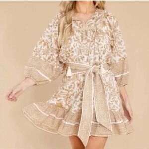 Cleobella Magdalena Mini Dress Autumn  Block Print Beige Floral Small XS $198‎
